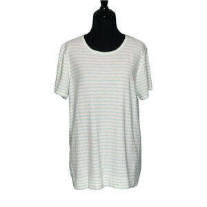 J. CREW White Blue Stripes Short Sleeves Knit Top Size L